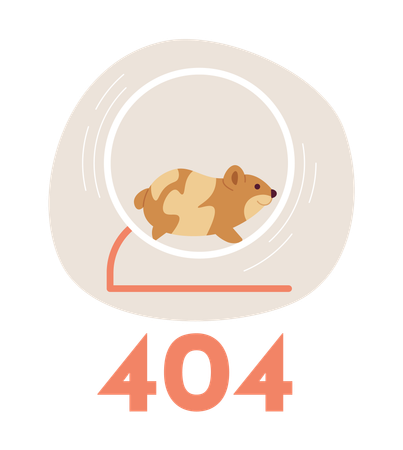 Hamster drôle courant dans la roue, erreur 404  Illustration