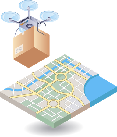 Drone con mapa de ubicación  Ilustración