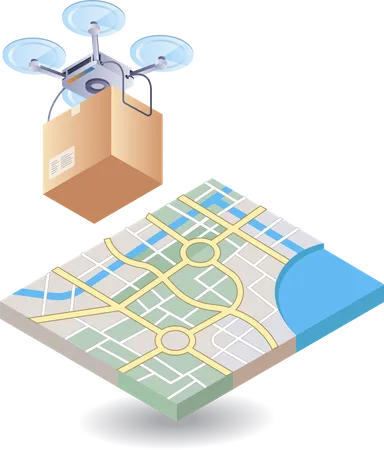 Drone con mapa de ubicación  Ilustración