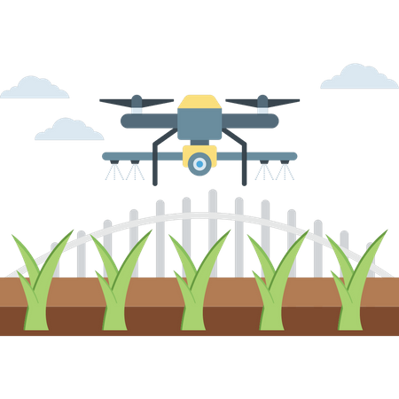 Drone está regando las plantas.  Ilustración