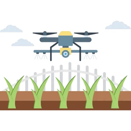 Drone está regando las plantas.  Ilustración