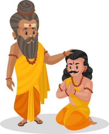 Dronacharya dando bênção a Arjun  Ilustração