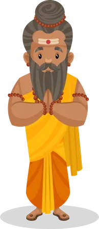 Dronacharya debout dans la pose de namaste  Illustration