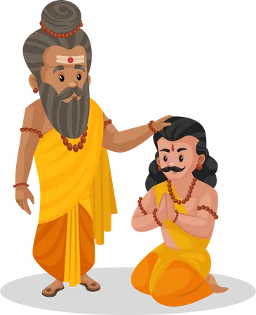 Dronacharya giving blessing to arjun Illustration