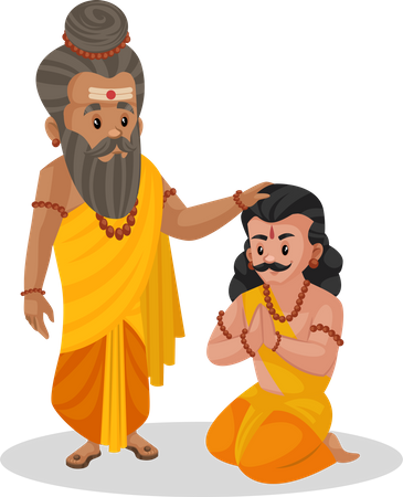 Dronacharya giving blessing to arjun  Illustration