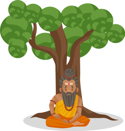 Dronacharya meditando bajo el árbol  Ilustración