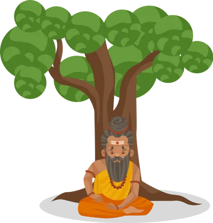 Dronacharya meditando bajo el árbol  Ilustración