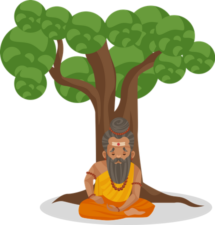 Dronacharya meditating under the tree  Illustration