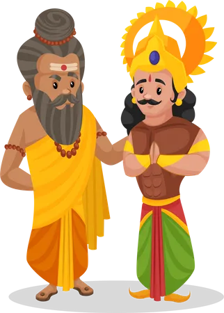 Dronacharya standing with Arjun  Illustration