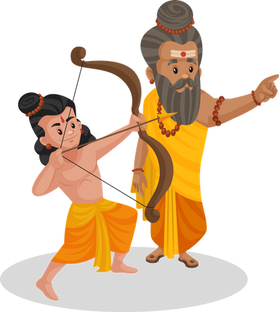 Dronacharya teaching bow to Arjun Illustration