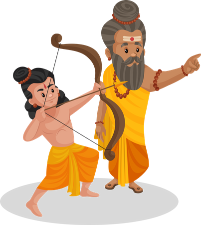 Dronacharya teaching bow to Arjun  Illustration