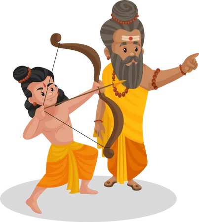 Dronacharya teaching bow to Arjun  Illustration