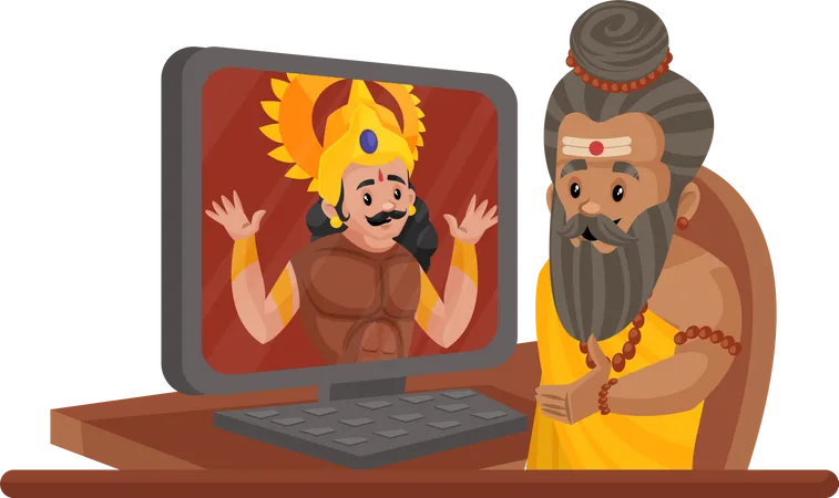 Bate-papo por vídeo Dronacharya com Arjun  Ilustração
