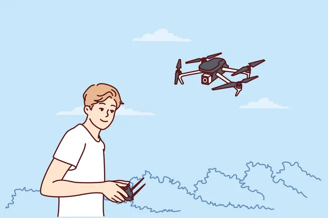 Homem controlando drone  Ilustração