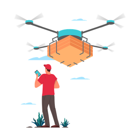 Drone de entrega com pacote  Ilustração
