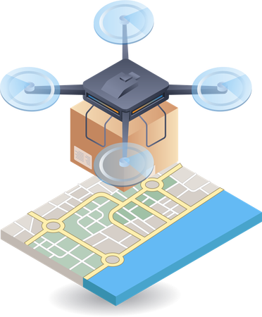 Drone delivering goods with location map  Illustration