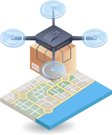 Drone delivering goods with location map  Illustration