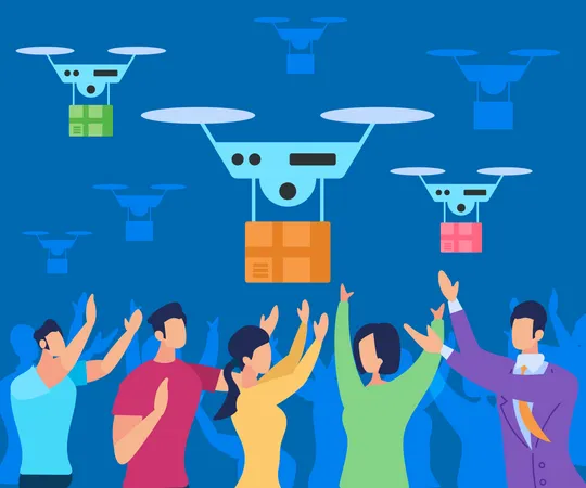 Drone Delivering Parcel to People Illustration