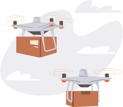 Delivery Service With Copter Shipping Parcel Package Transportation Of Goods Using Flying Copter Future Technologies Of Online Delivery Of Boxes Helicopter Quadcopter For Smart Urban Logistics Illustration