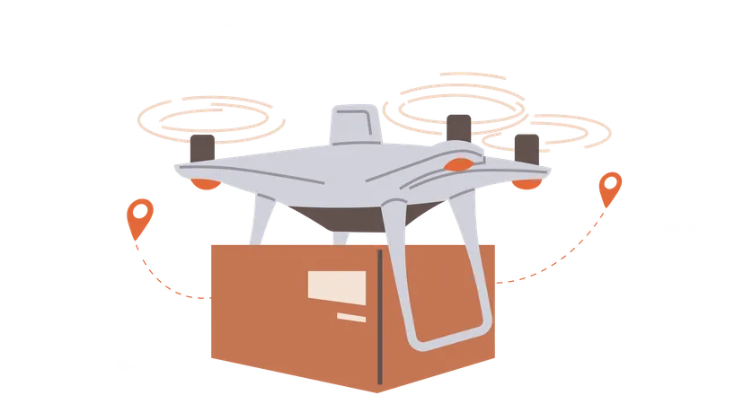 Delivery Service With Copter Shipping Parcel Package Transportation Of Goods Using Flying Copter Future Technologies Online Delivery Of Boxes Helicopter Quadcopter With Box Smart Urban Logistics Illustration