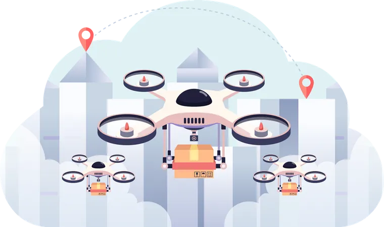 Drone Delivery The Package On City Background Drone Delivery Business And Shipment Innovation Concept Illustration