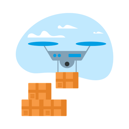 Drone Delivery Box in Blue Sky with Clouds  Illustration