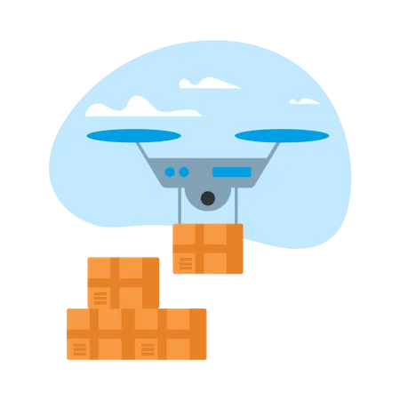 Drone Delivery Box in Blue Sky with Clouds  Illustration