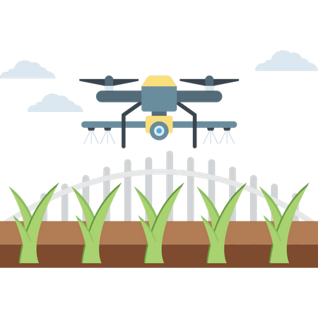Drone está regando as plantas  Ilustração