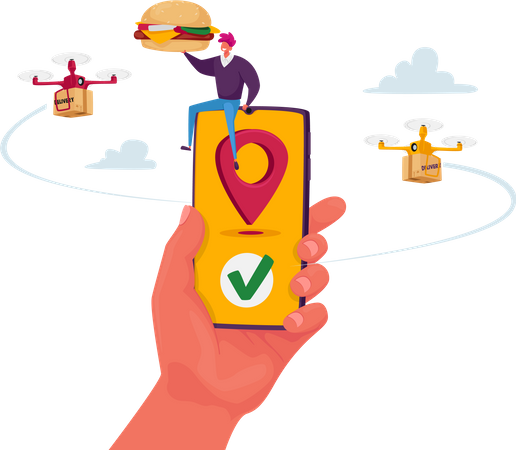 Drone food delivery app Illustration