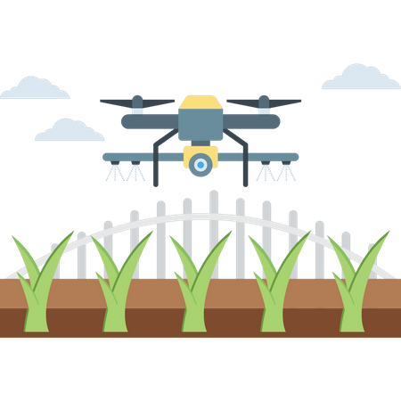 Drone is watering the plants Illustration