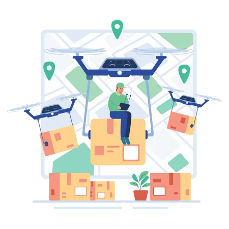 Drone parcel delivery Illustration