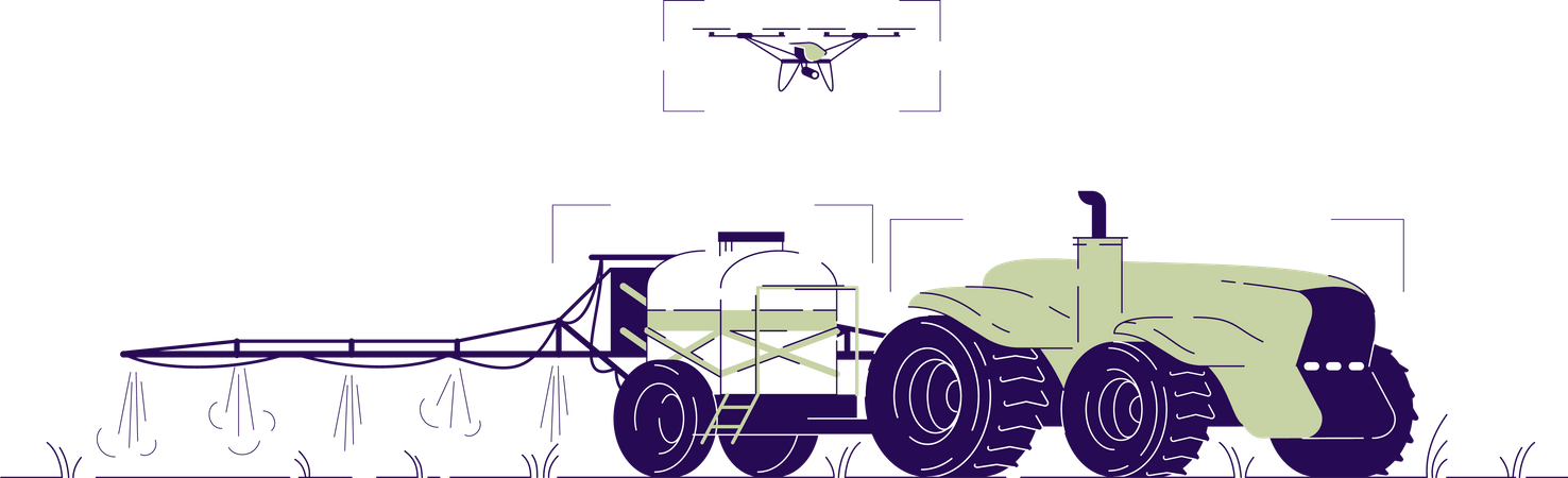 Drone watering tractor  Illustration