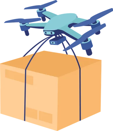 Drone With Box Delivery Semi Flat Color Vector Item Realistic Object On White Order Shipment Automated Shipping Isolated Modern Cartoon Style Illustration For Graphic Design And Animation Illustration