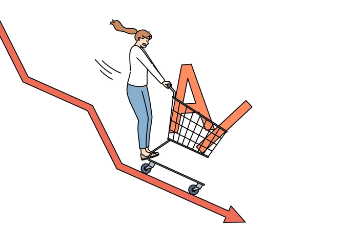 Drop in demand for AI caused by crisis demonstrated by woman going down chart  Illustration