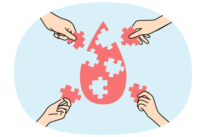 Drop of blood from puzzles in hands  Illustration