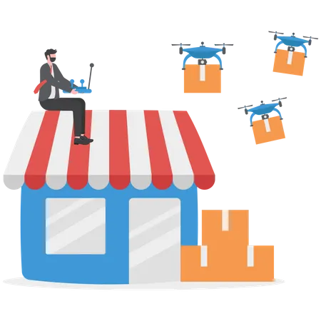 Drop shipping business method through Drone delivery  Illustration
