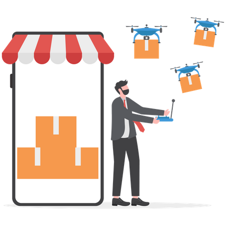 Drop shipping business model by Drone delivery  Illustration