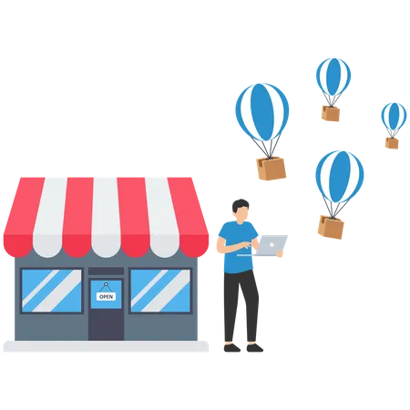 Drop shipping business model by open e-commerce website store  Illustration