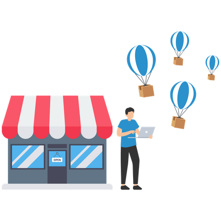 Dropshipping-Geschäftsmodell über einen offenen E-Commerce-Website-Shop  Illustration