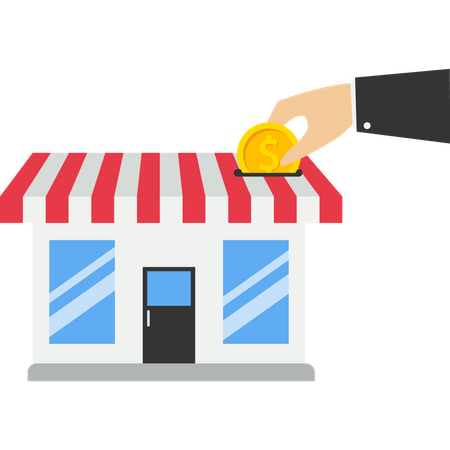 Dropping coin in to business shop  Illustration
