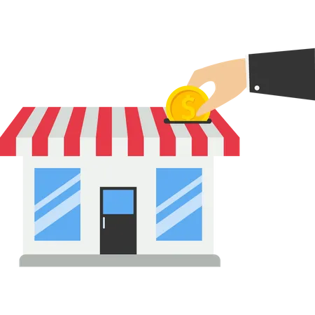 Entrepreneurs Submit Funding By Dropping Coins Into Small Business Shops Fund Small Businesses Invest Or Save To Open New Store Concepts Support Start Up Projects Or Bank Loans To Start New Busines Illustration