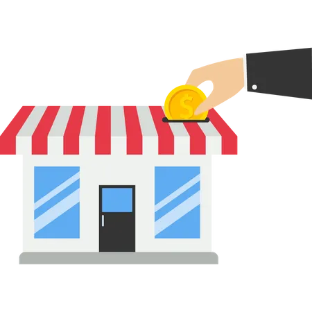 Dropping coin in to business shop  Illustration