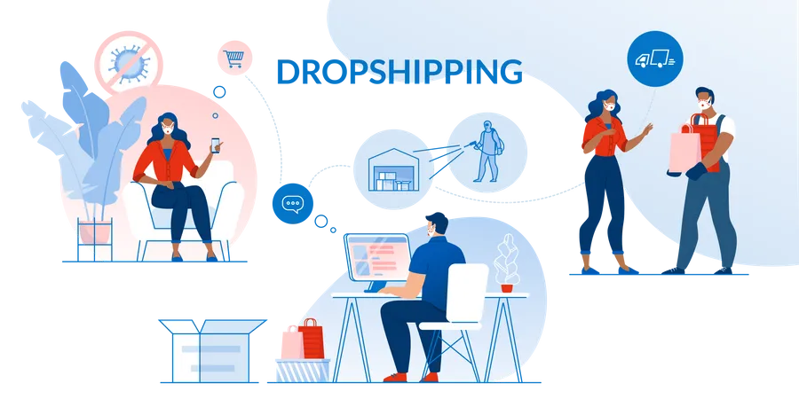 Dropshipping and Contactless Safety Delivery Illustration