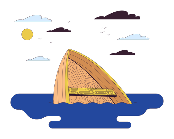 Drowning boat on river  Illustration