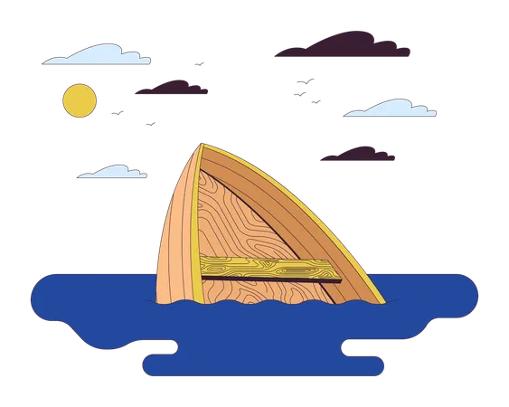 Drowning boat on river  Illustration