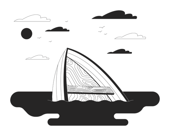 Drowning boat on river  Illustration
