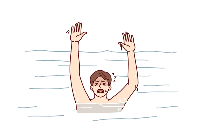 Drowning man screams for help  Illustration