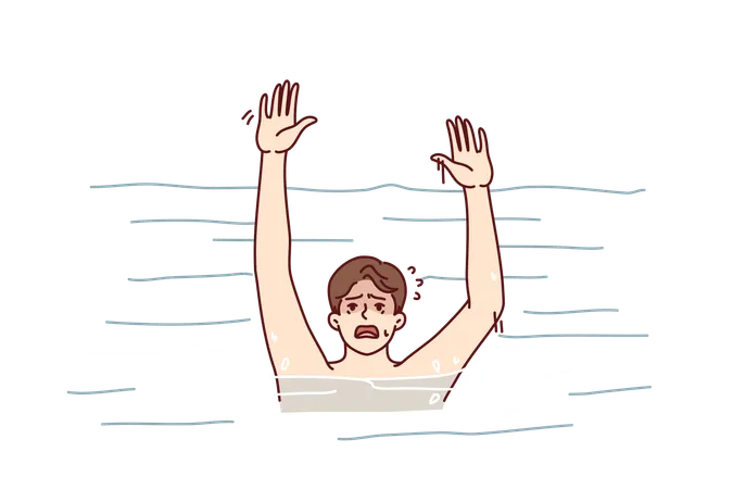 Drowning man screams for help  Illustration