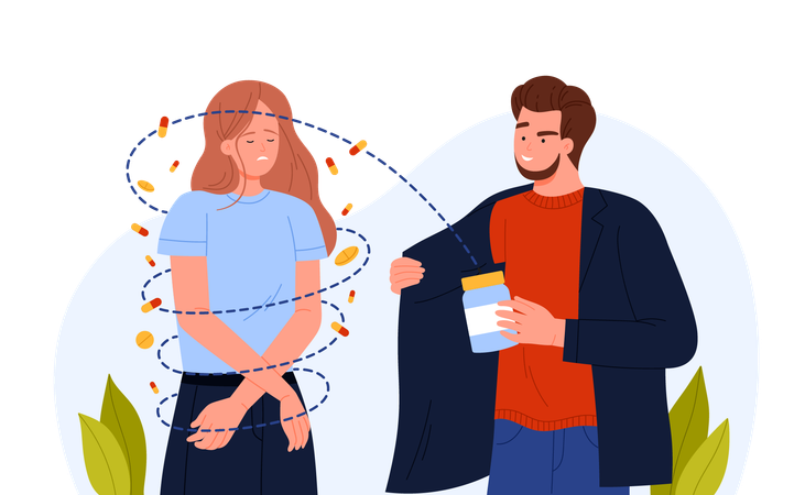 Drug Addiction and Criminal Activity done by woman  Illustration