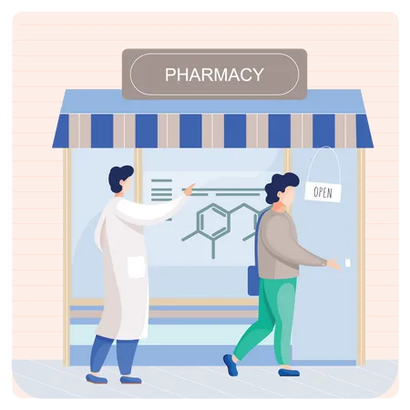 Drug Shop owner working  Illustration